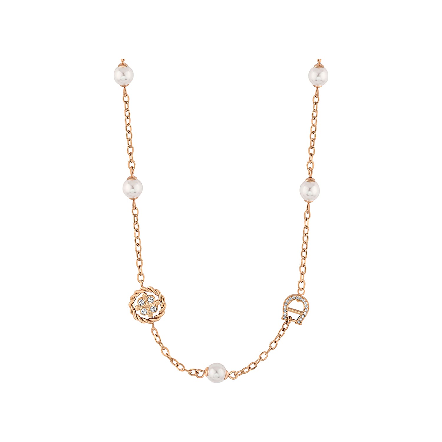 necklace with A-logo and pearls rosegold