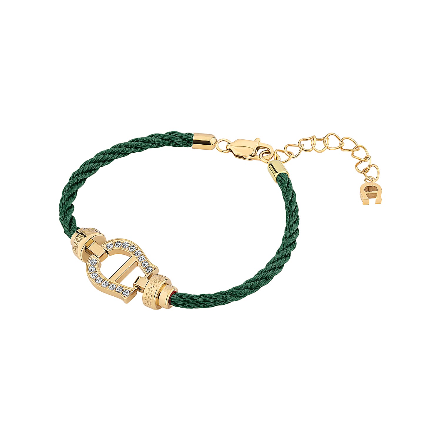 bracelet with logo and green silk cord
