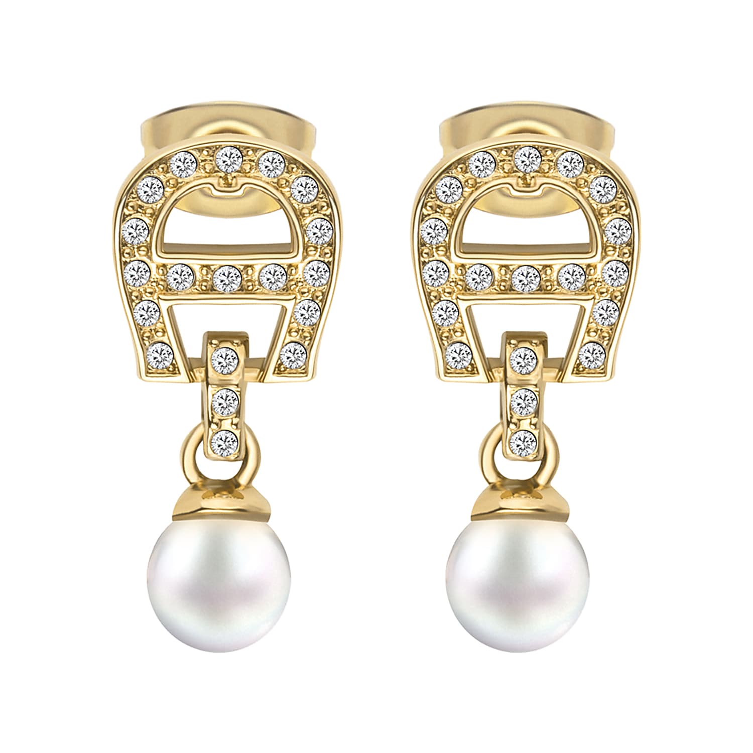 Earrings with A-Logo and Pearls Gold