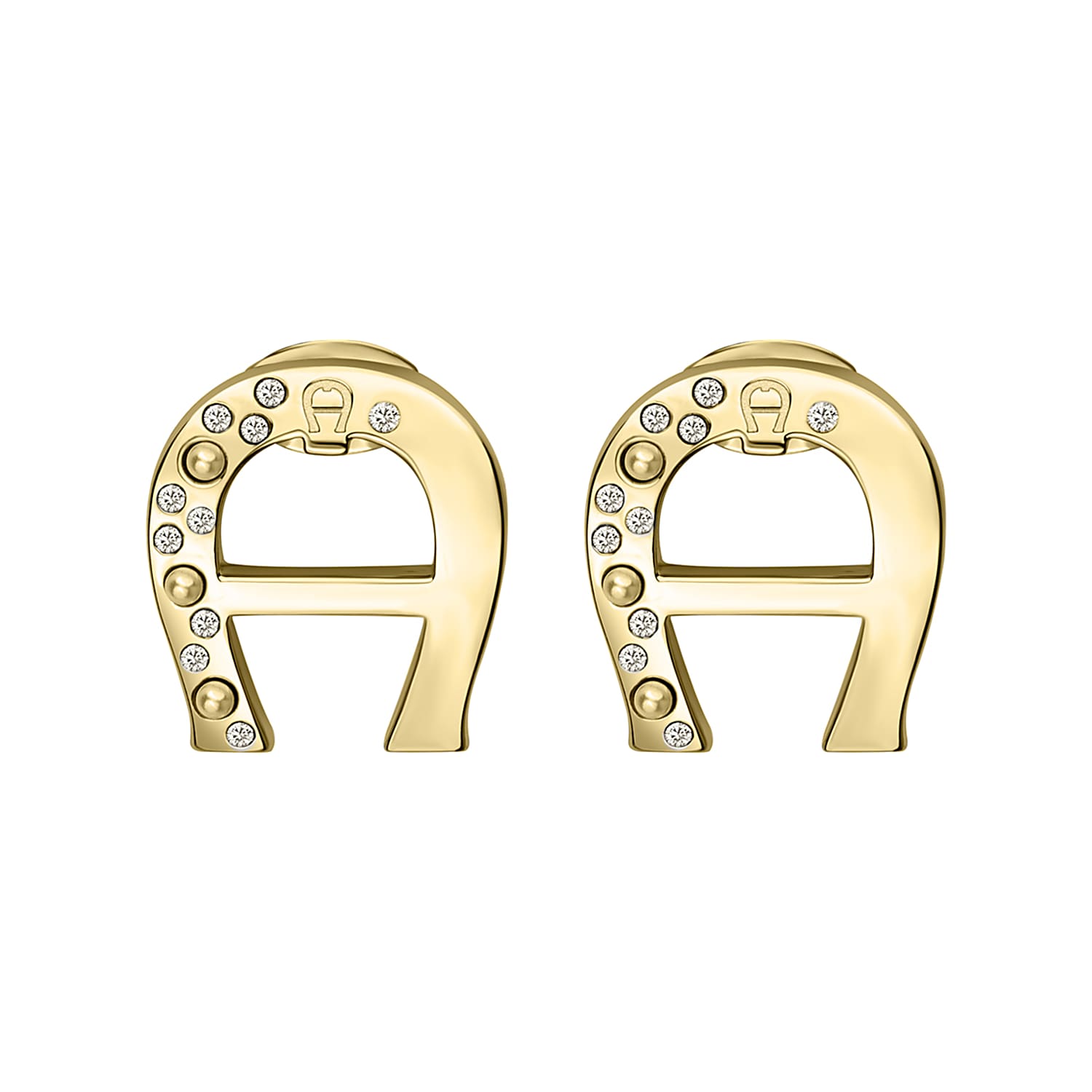 A-Logo Ohrringe mit Kristallsteinen Gold