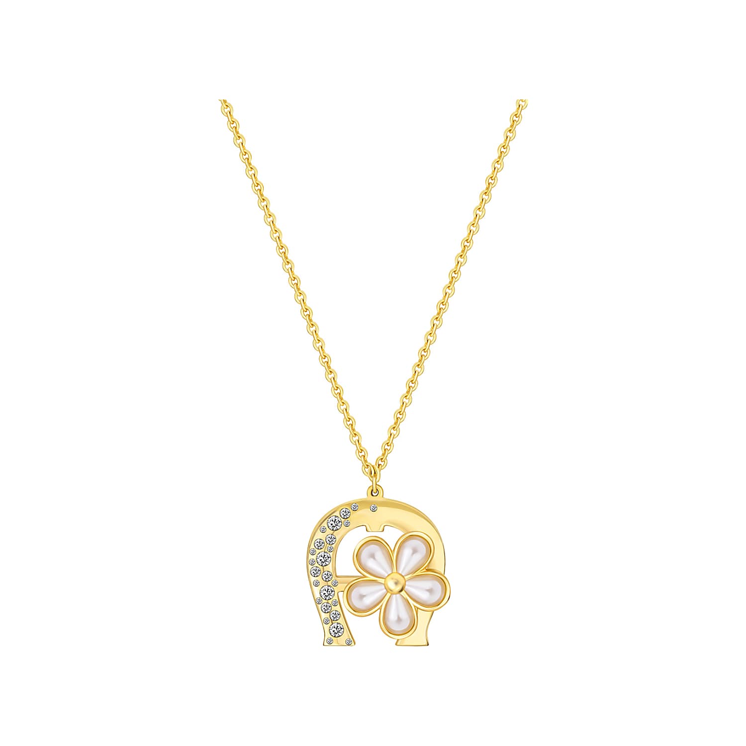 Halskette mit A-Logo und Perlenblume Gold