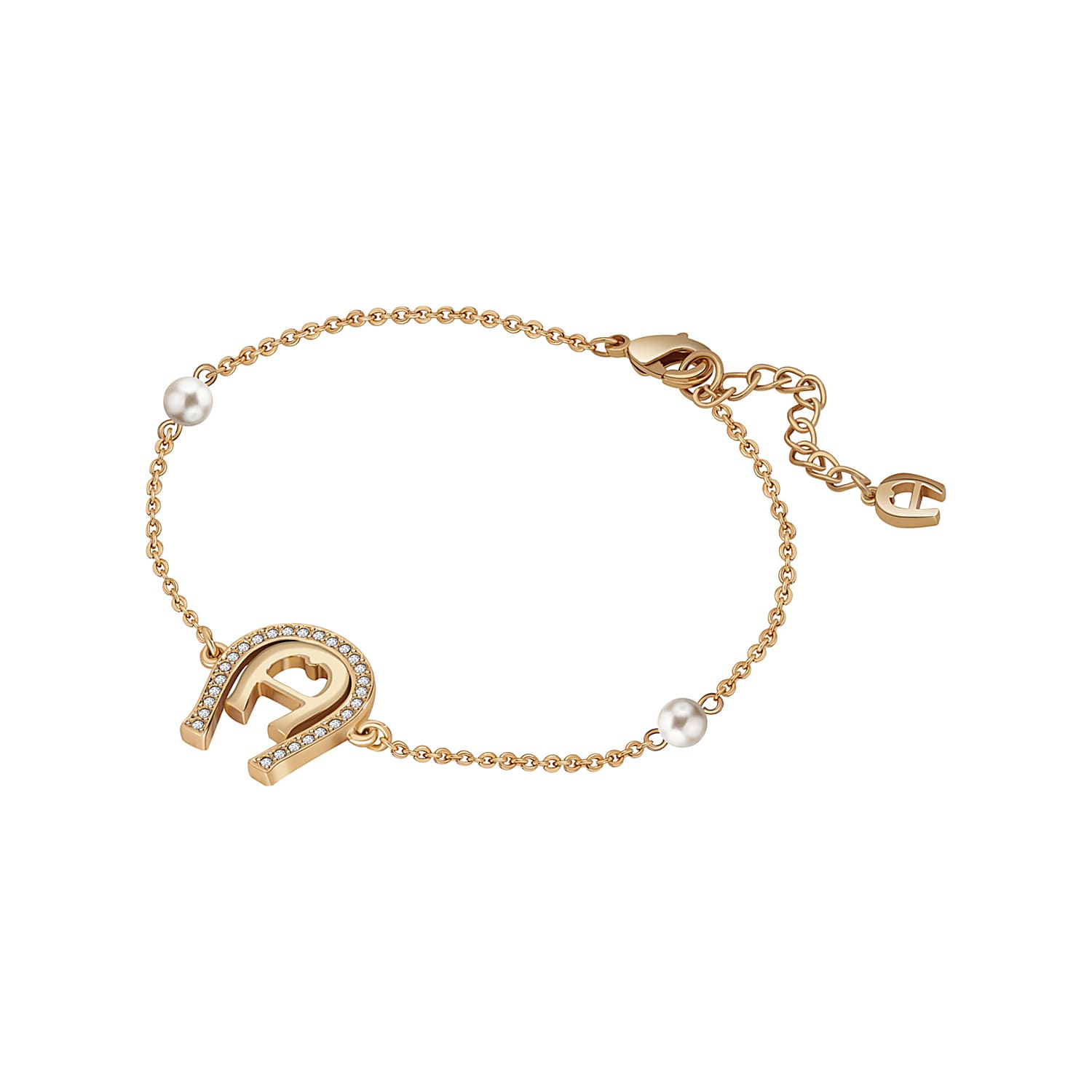 Bracelet with horseshoe and pearls rosegold