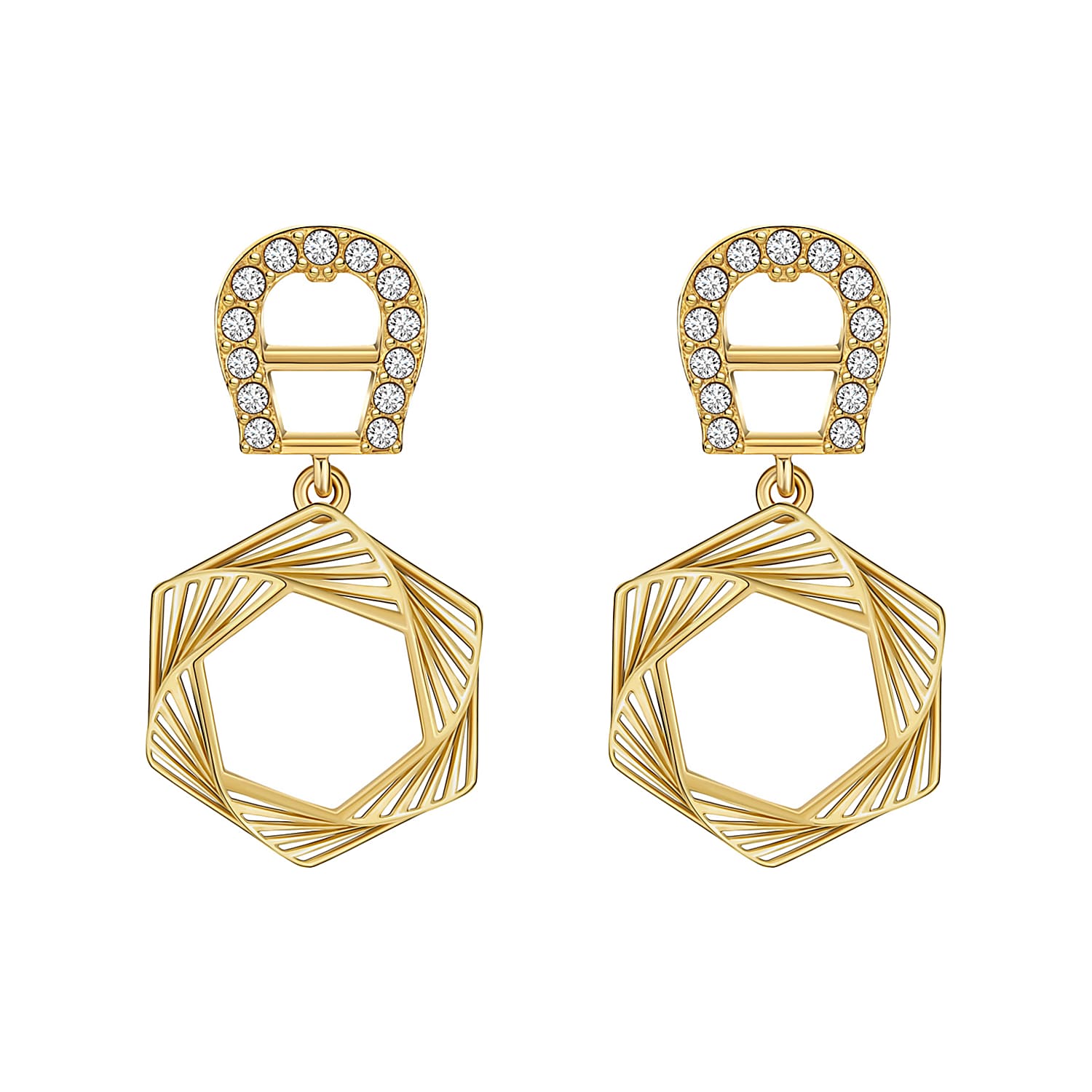 Ohrringe mit Hexagon und A-Logo Gold