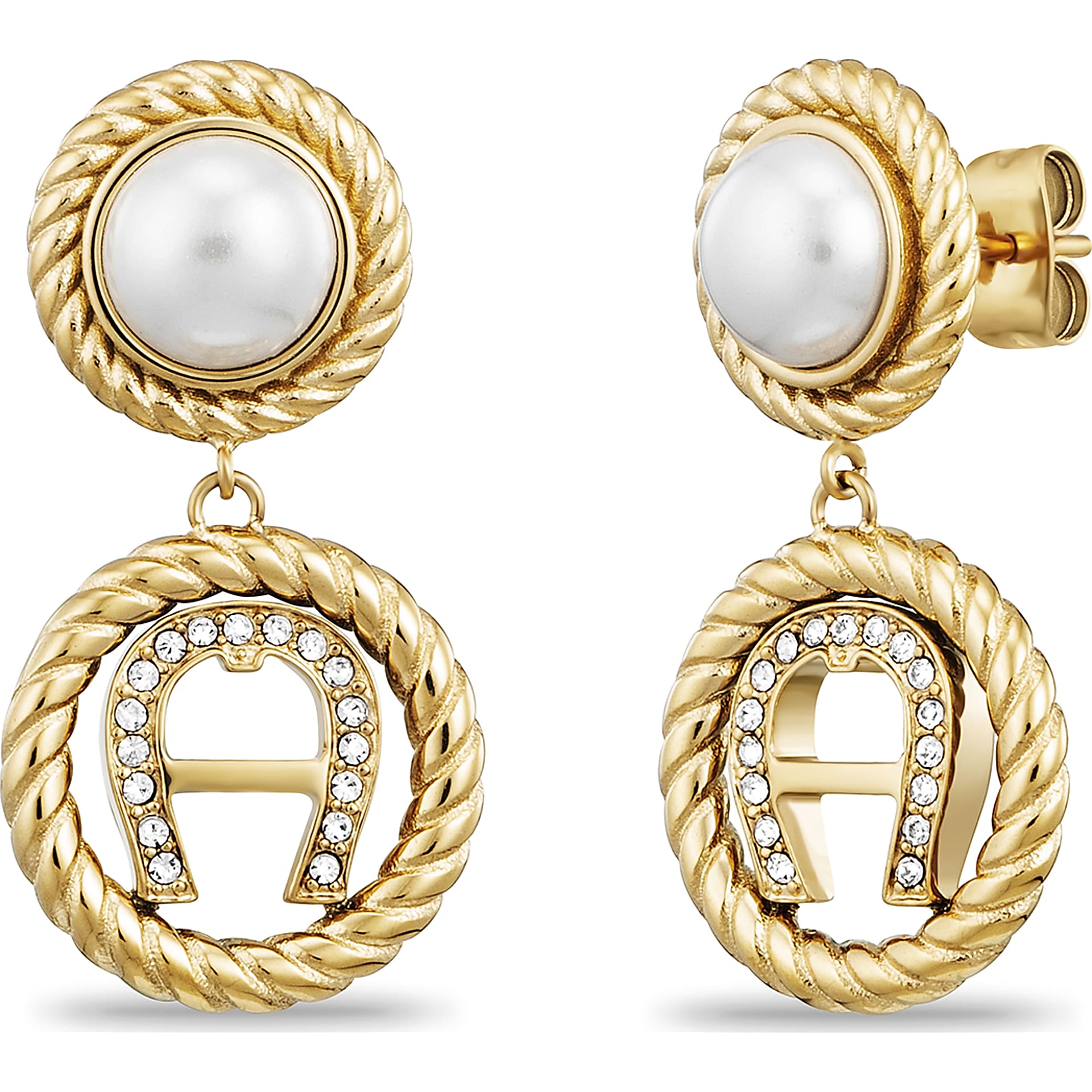 Logo Ohrringe mit Steinchen Gold Coloured - Schmuck - Damen - Aigner