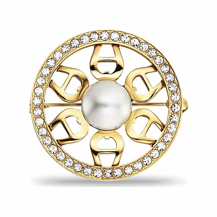 Brooch with logo and stones gold coloured Jewelry Women Aigner