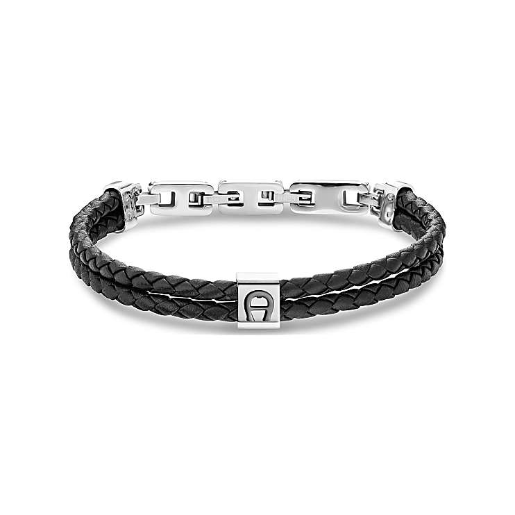 Leather bracelet with A logo black Jewelry Men Aigner