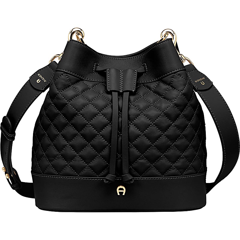 Rosaire « Apolline » Quilted Tote Bag Cowhide Leather with Chain Shoulder  Strap in Black Color /