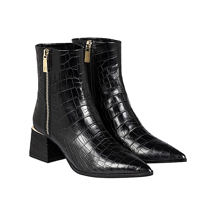 black croc effect ankle boots
