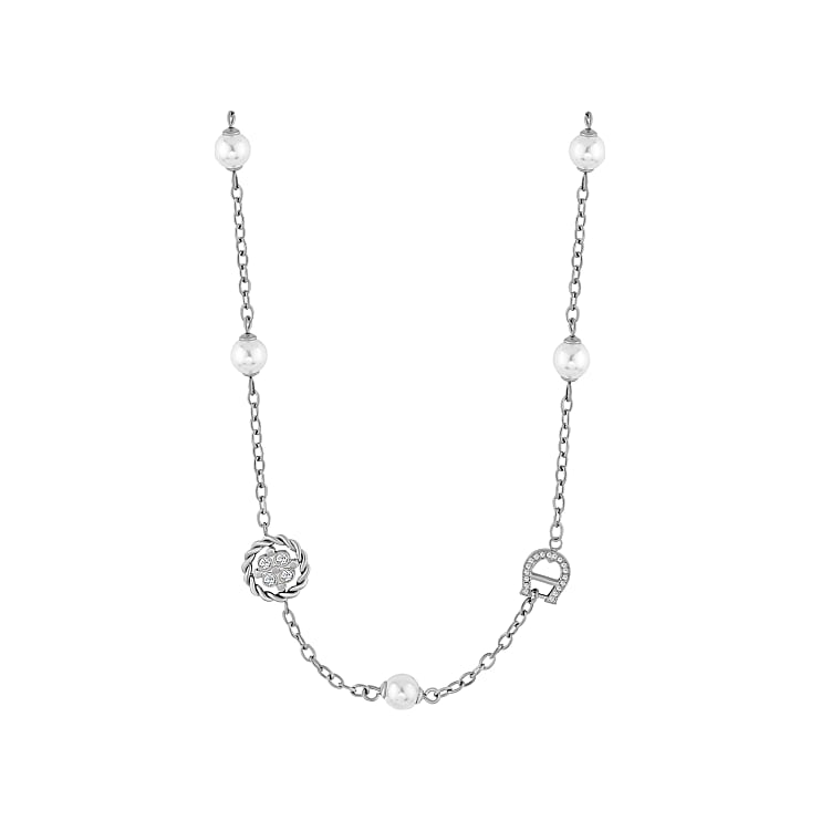 Halskette mit A-Logo und Perlen Silber