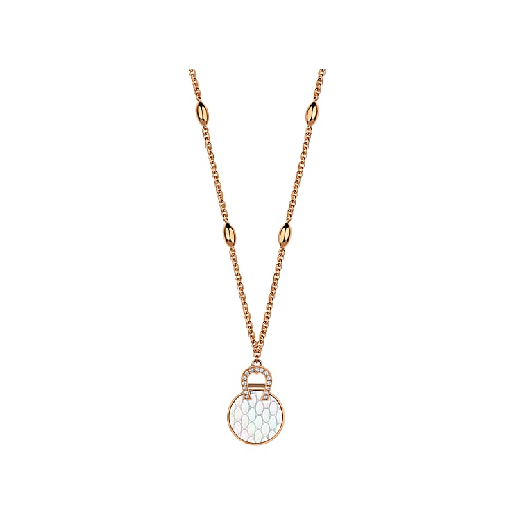 Necklace With Logo And Mop Pendant Rosegold Gold Aigner