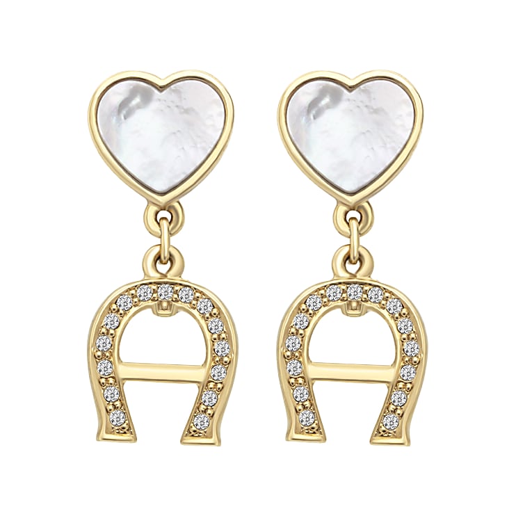 A Logo Earrings With Hearts And Crystals Gold Gold Aigner