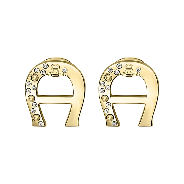 A-Logo Earrings with Crystal Stones Gold