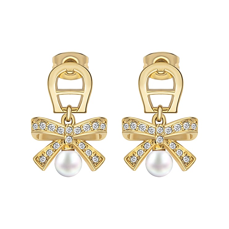Earrings with pearls and bow gold