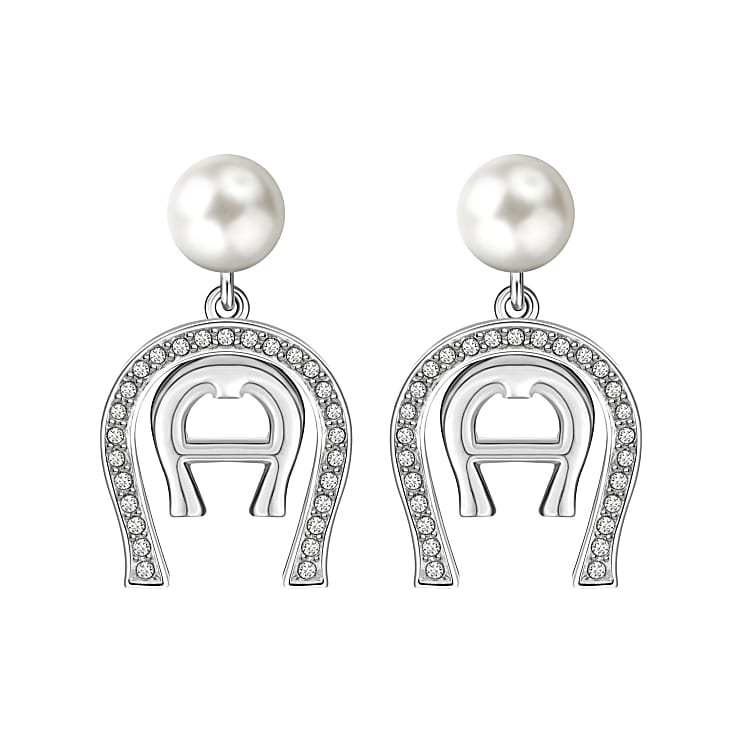 Earrings with horseshoe and pearl silver