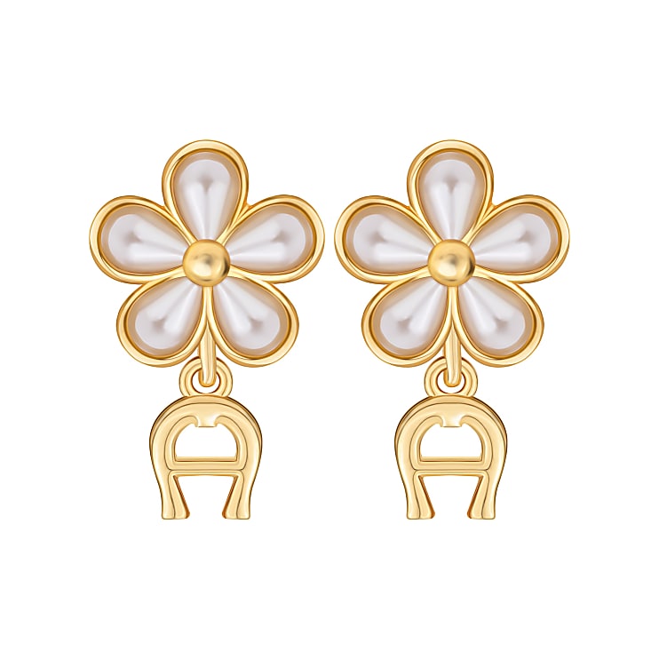 Earrings with A Logo and pearl flower gold