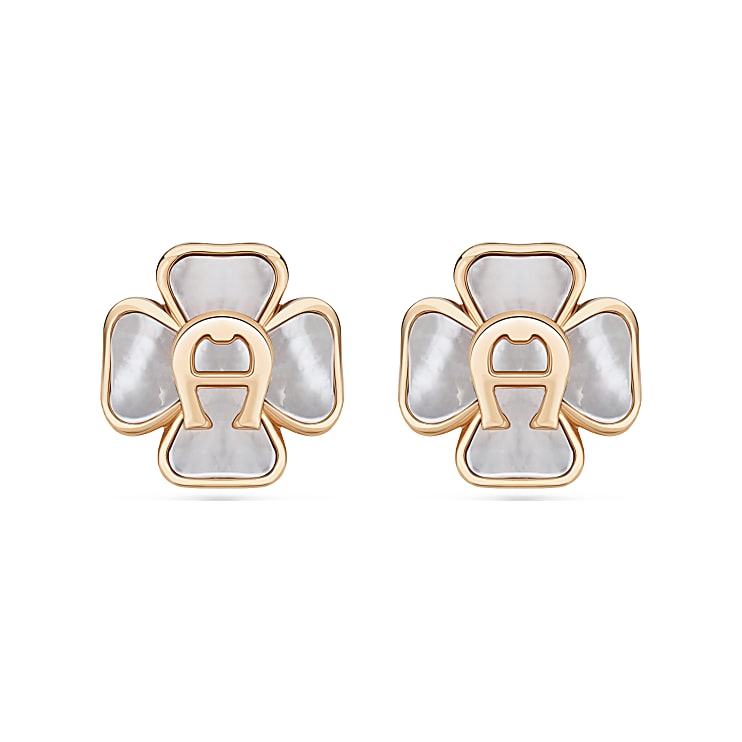 Earrings A-Logo with flower rose gold