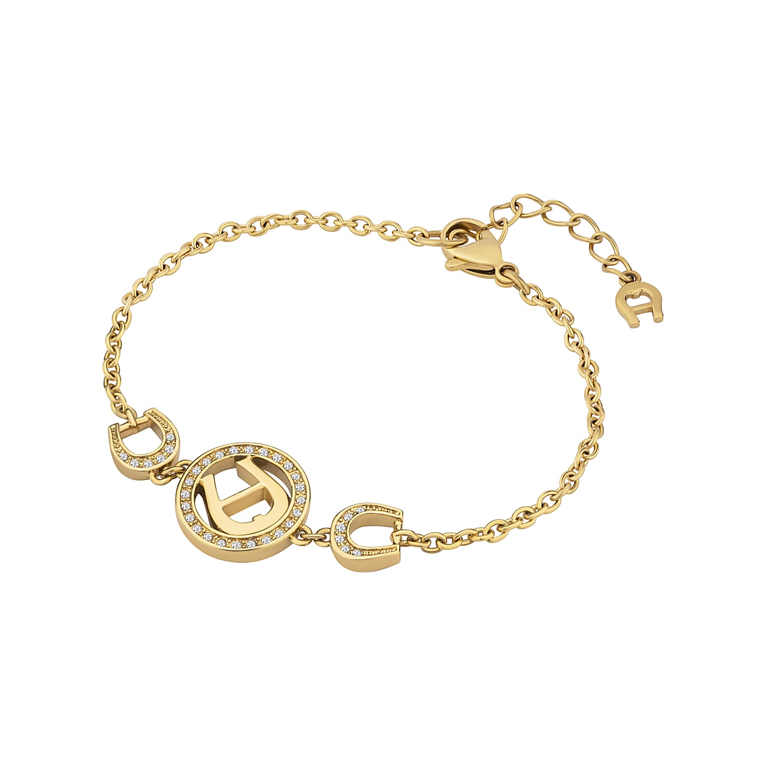 Bracelet with A-Logo and Horseshoes Gold