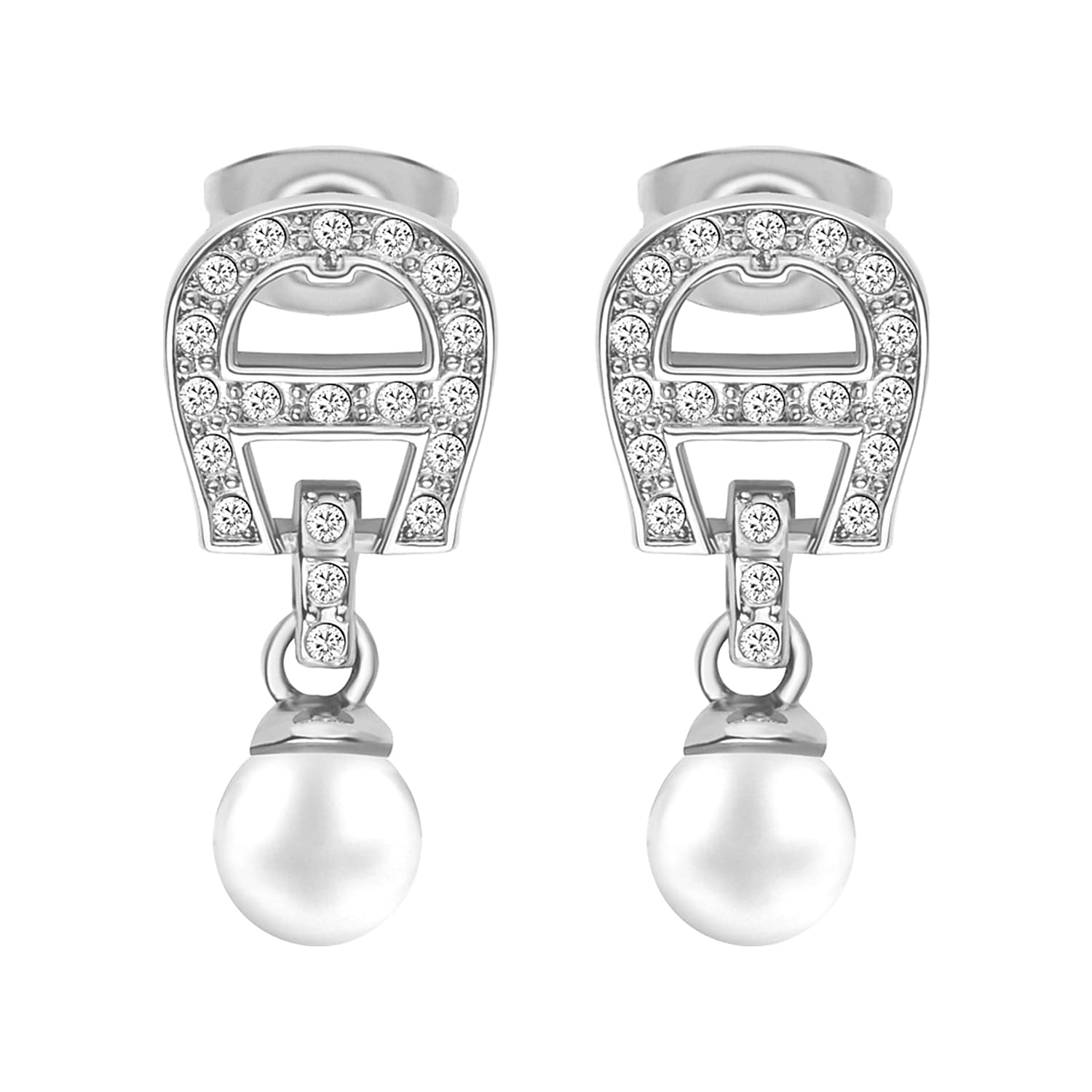 Ohrringe mit A-Logo und Perlen Silber
