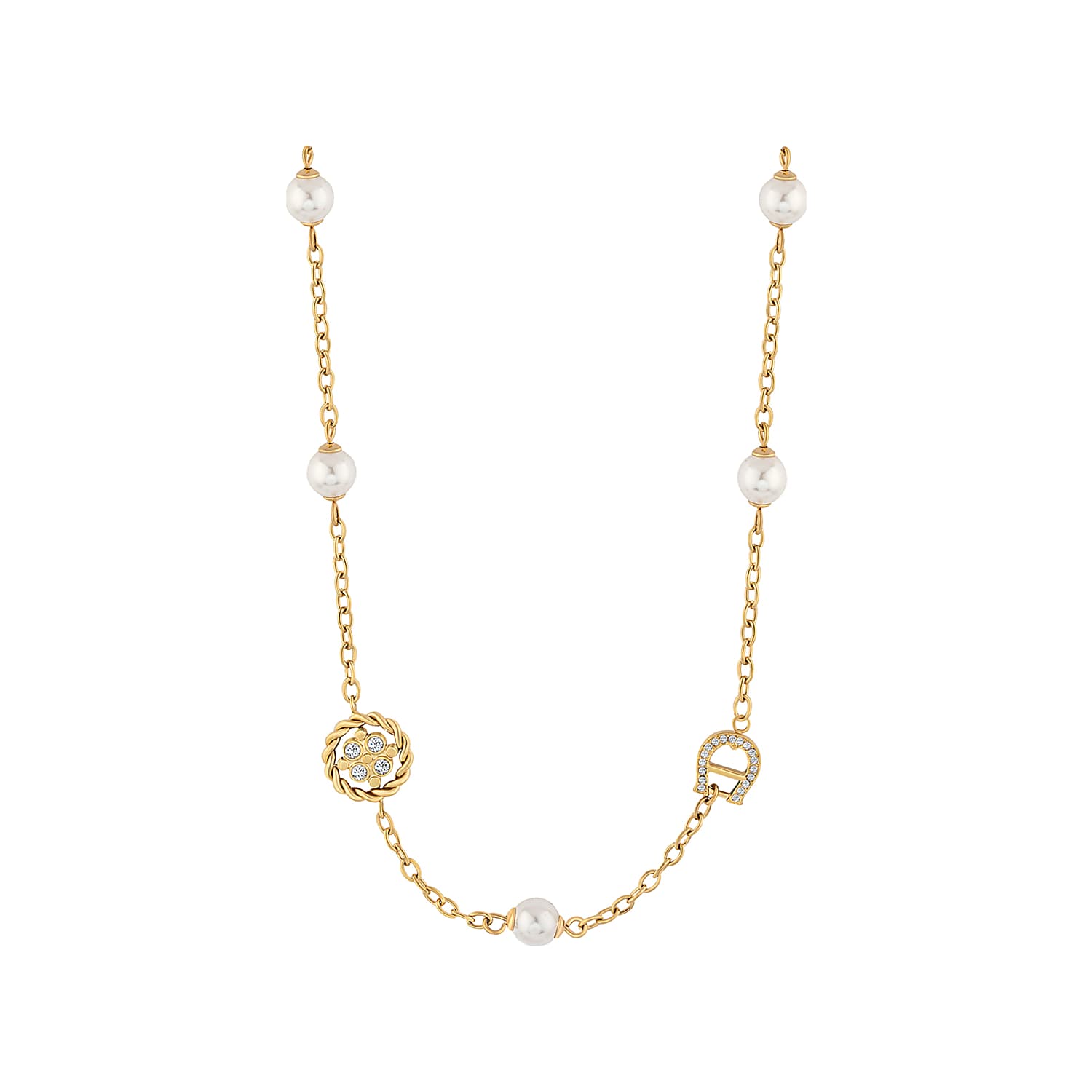 necklace with A-logo and pearls Gold