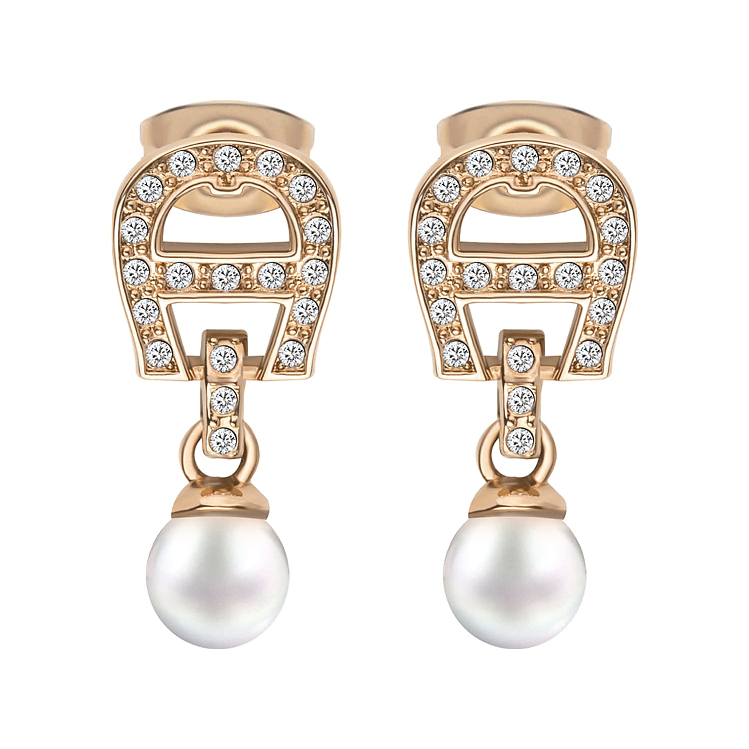 Earrings with A-Logo and Pearls Rosegold