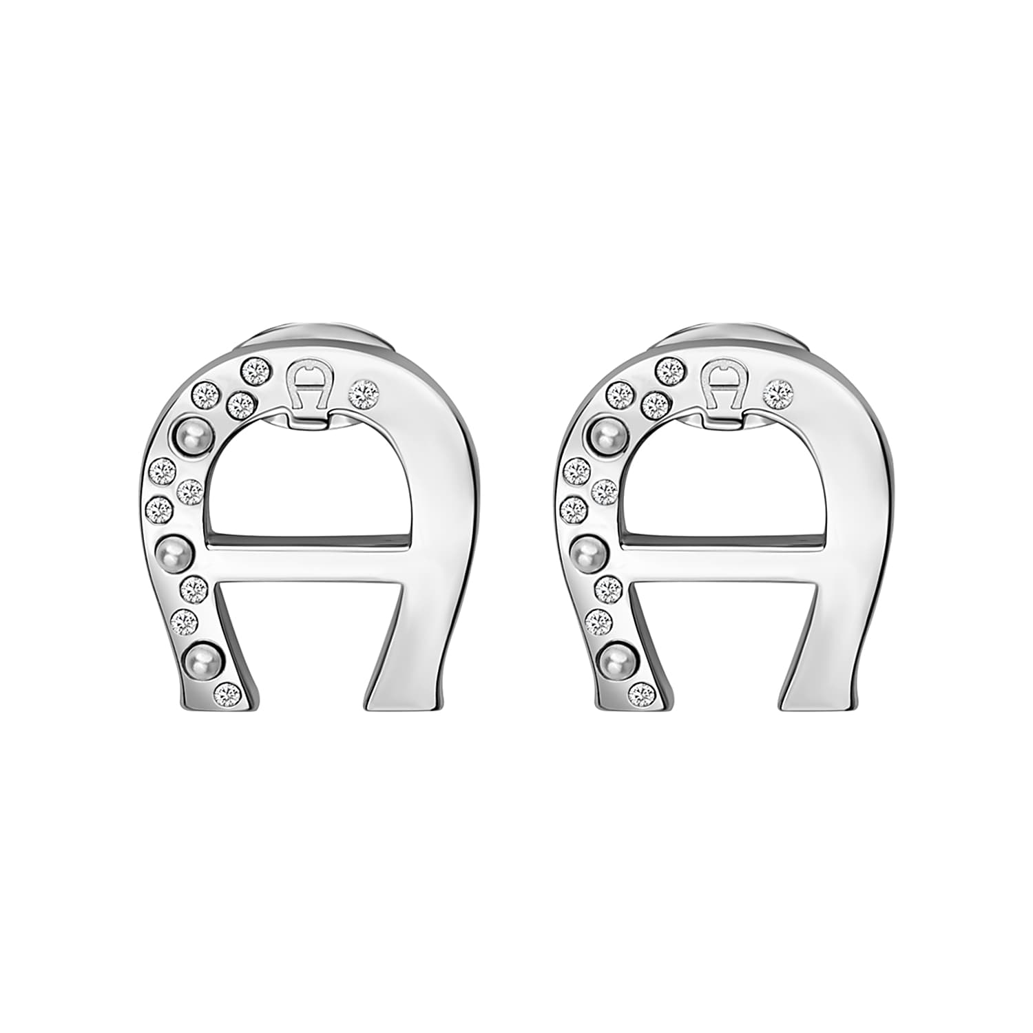 A-Logo Earrings with Crystal Stones Silver