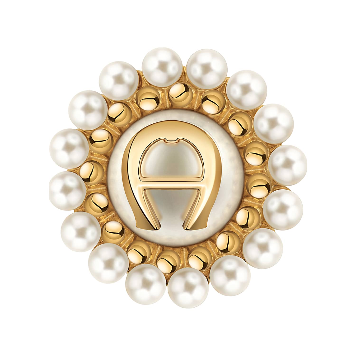 Brosche mit Perlen und A-Logo