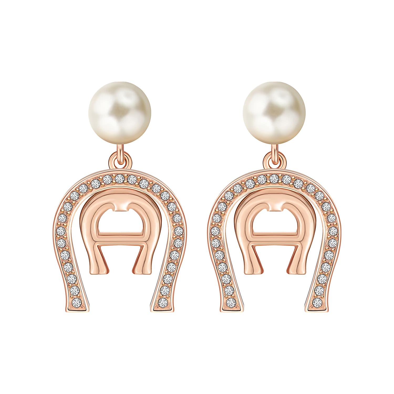 Earrings with horseshoe and pearl rosegold