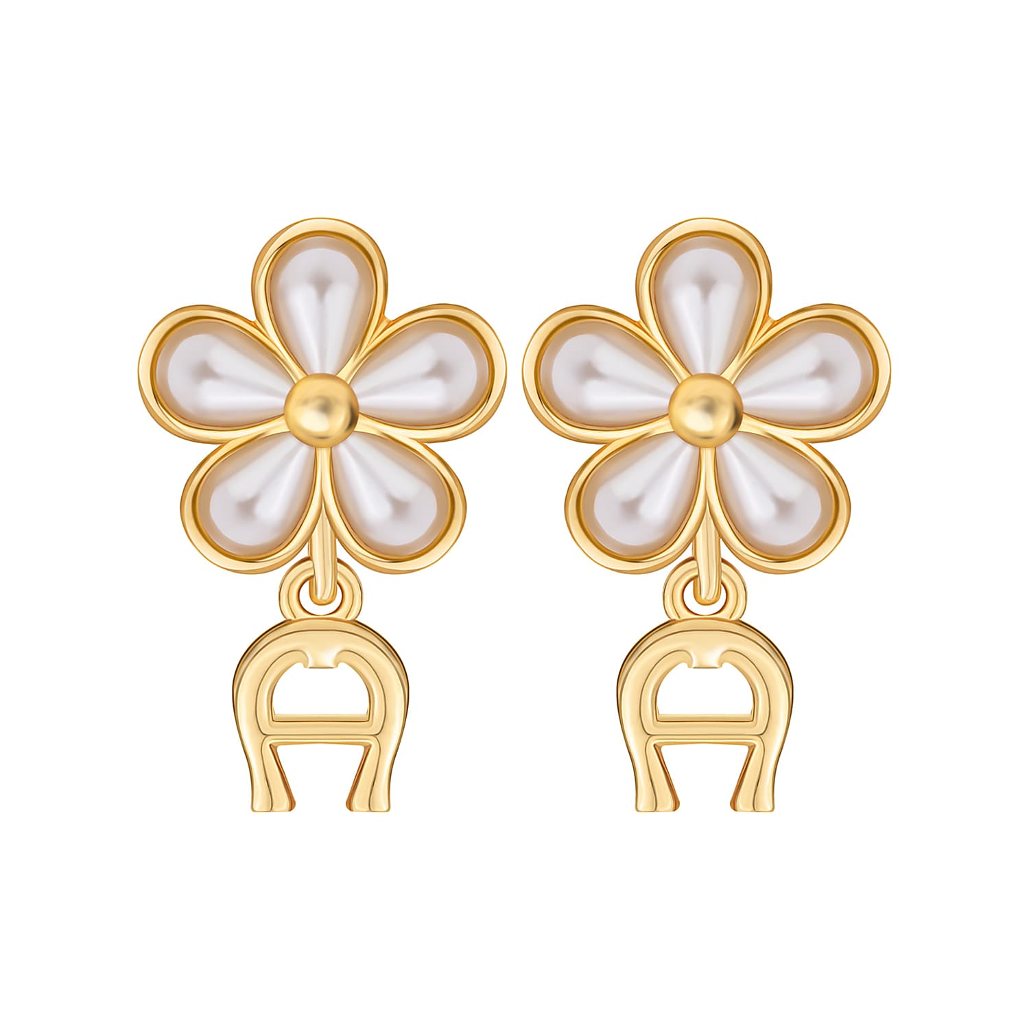 Ohrringe mit A-Logo und Perlenblume Gold