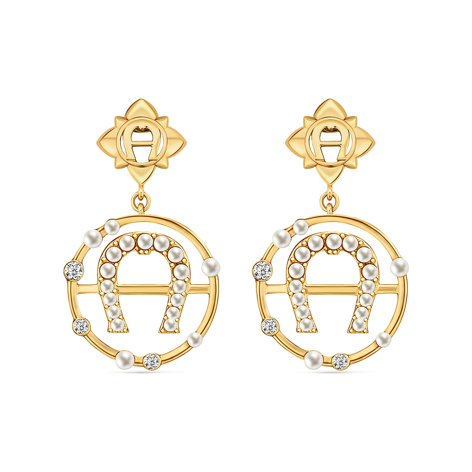 Earrings A-Logo with pearls and crystals