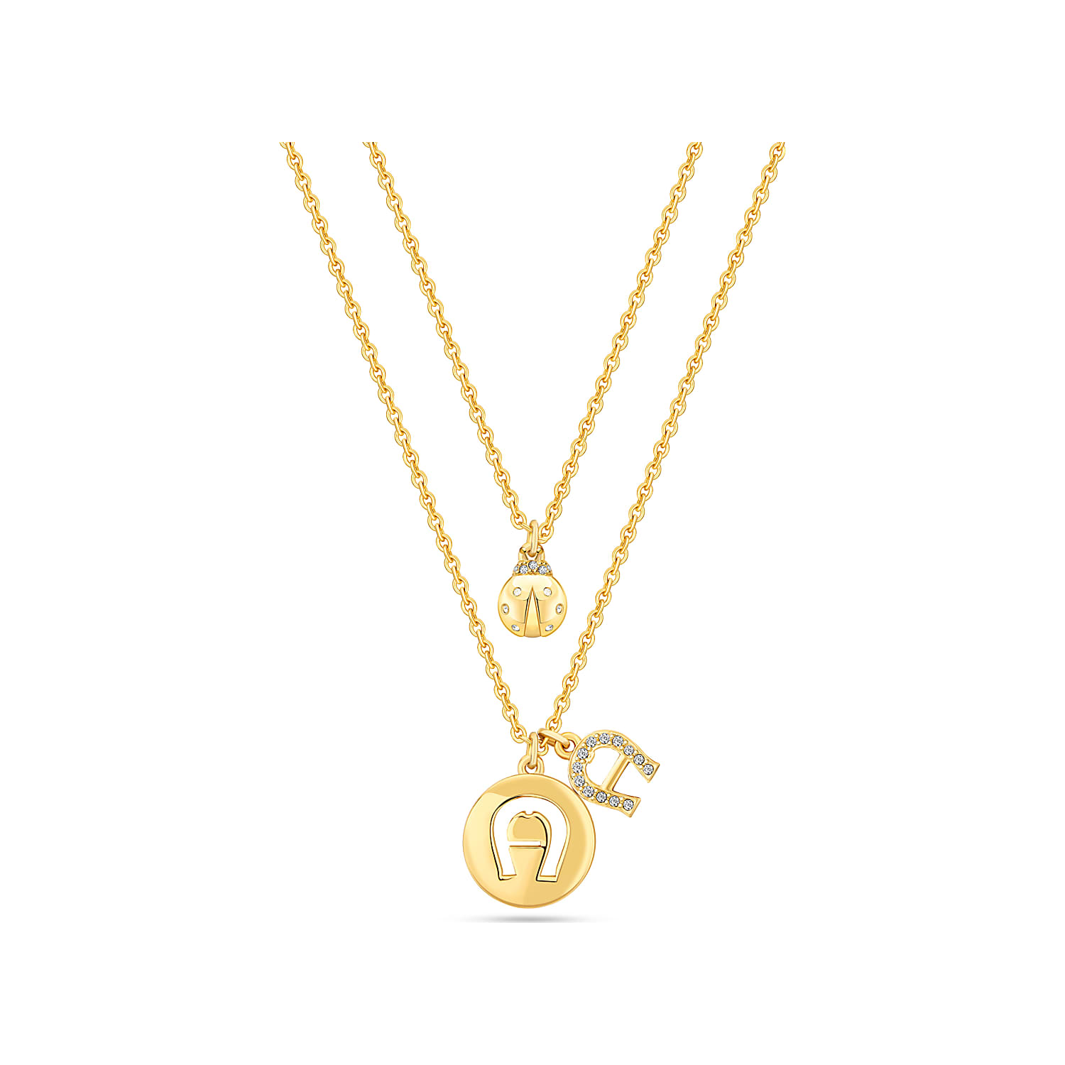 Halskette zweireihig mit A-Logo und Marienkäfer Gold