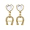A-Logo Earrings with hearts and crystals Gold