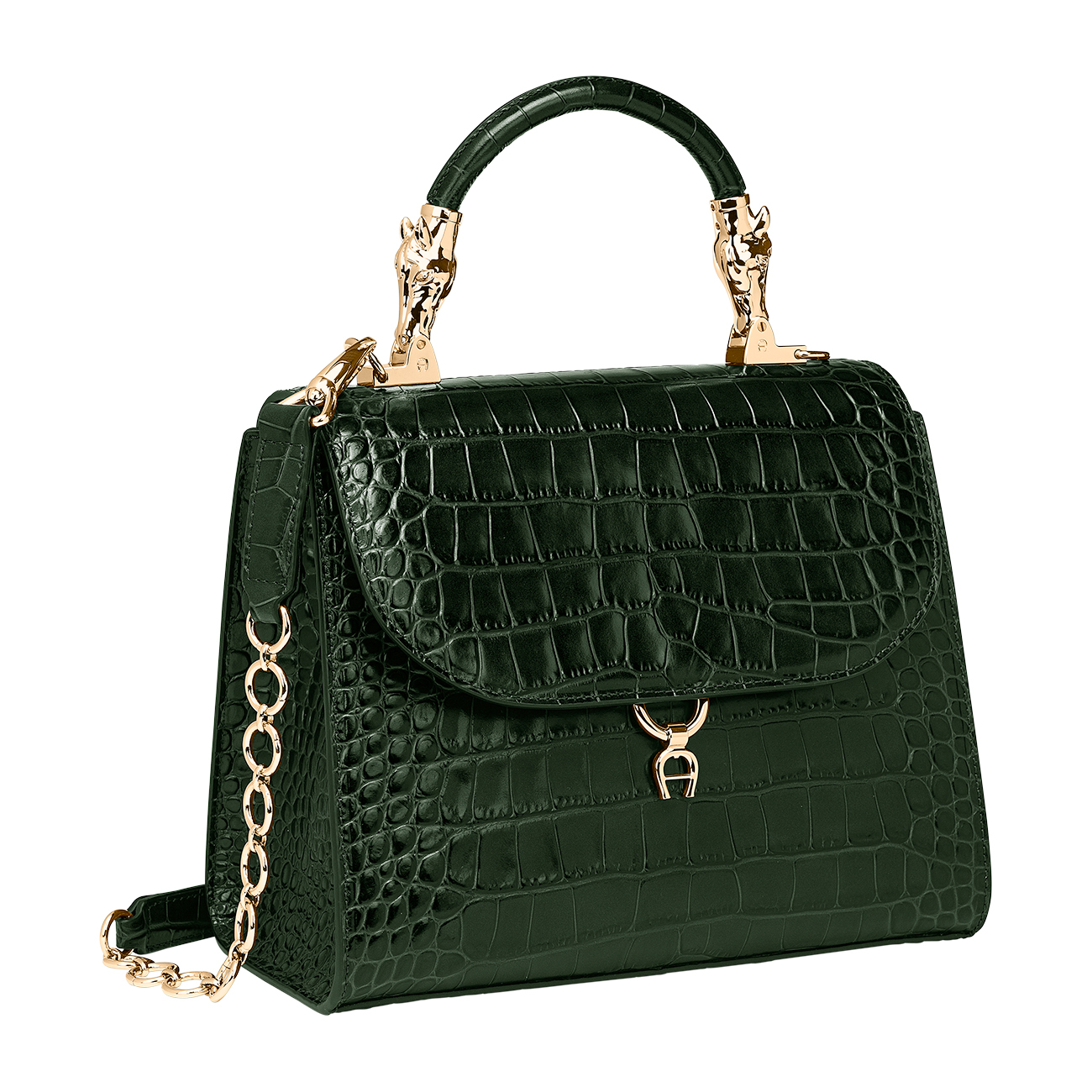 Donna Handbag Croco M deep green - Bags - Women - AIGNER Club