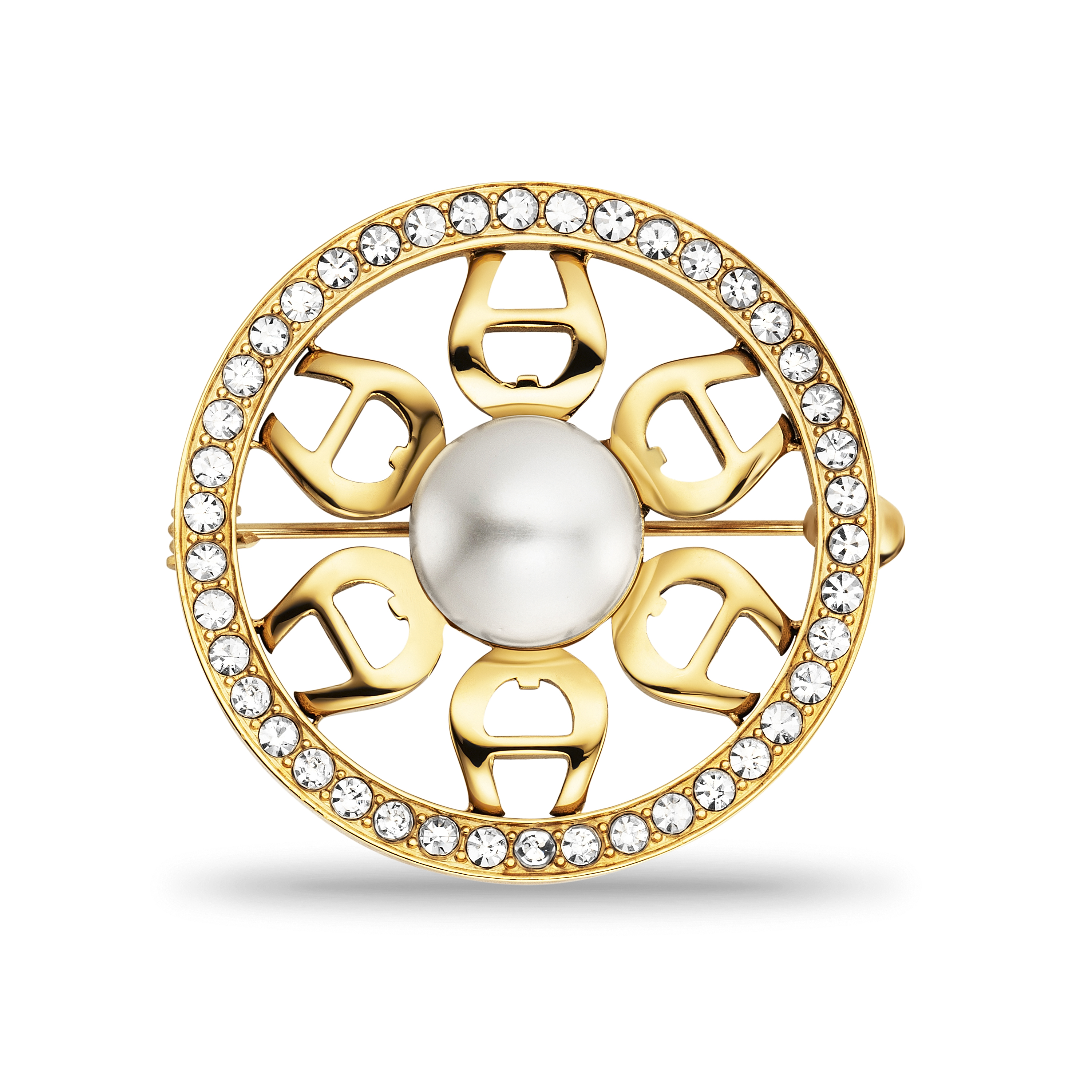 Brooch with logo and stones gold coloured Jewelry Women Aigner