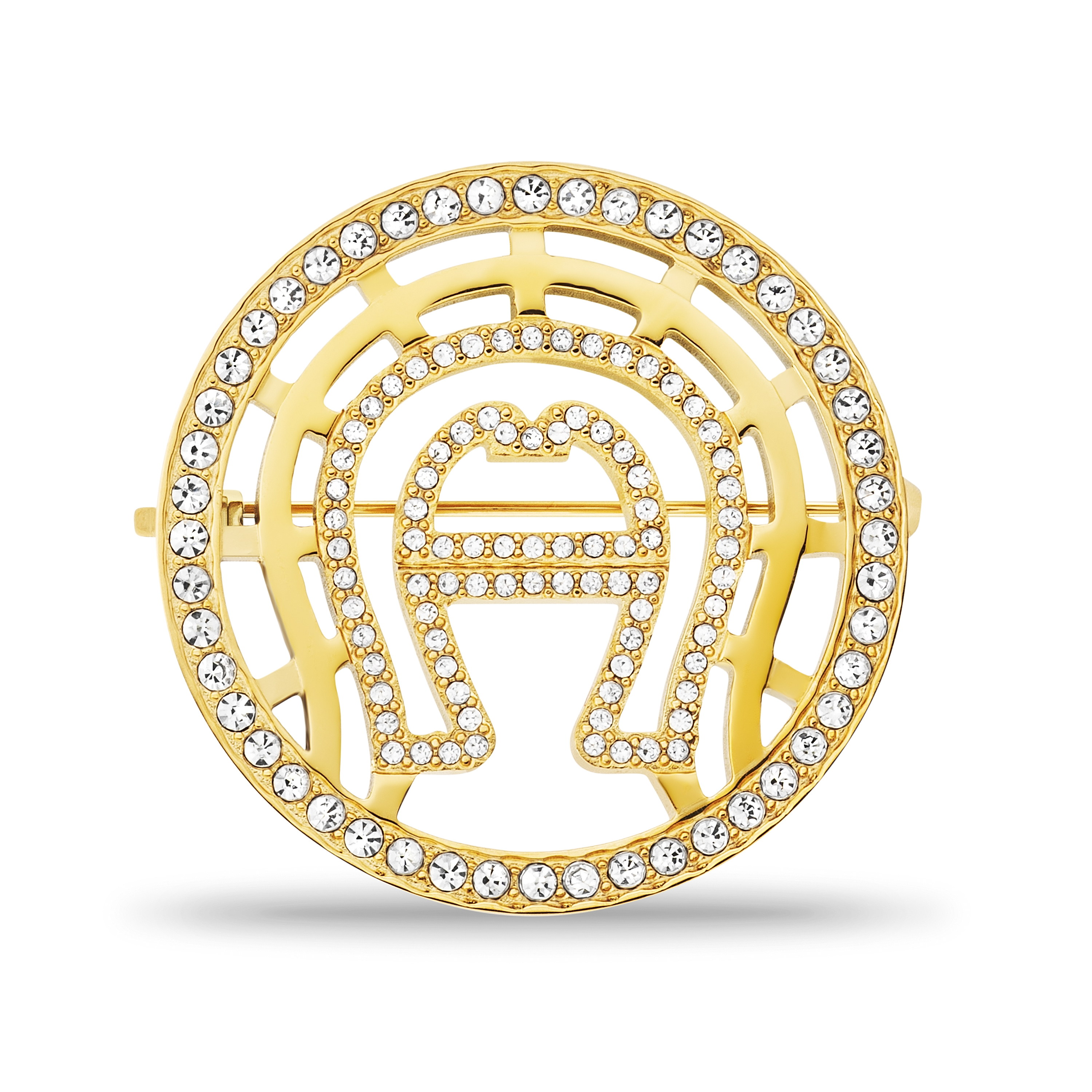 Aigner A-Logo Anstecker mit Steinchen gold