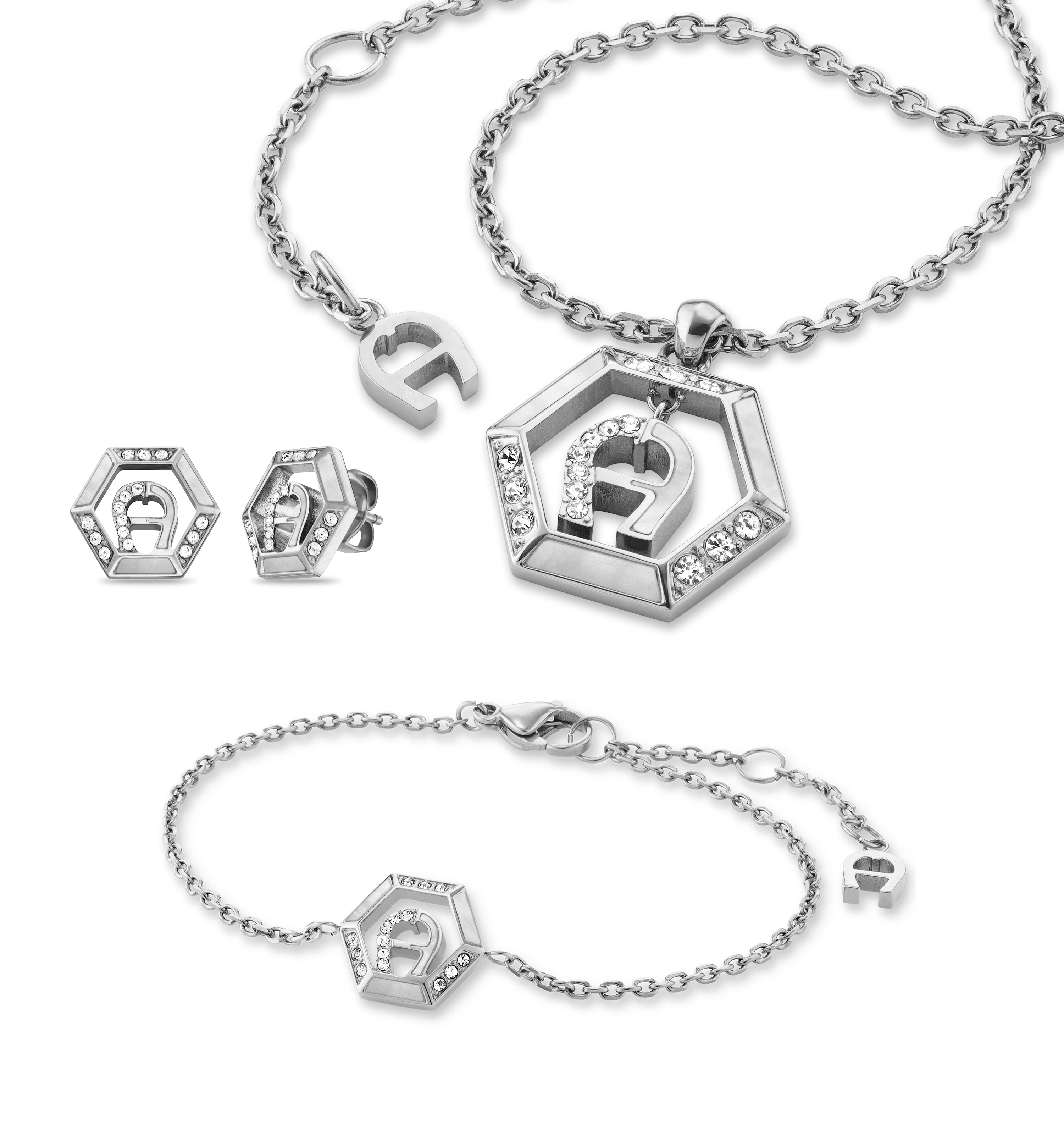 Aigner VALERIA Set aus Kette Armband und Ohrring Rhodium