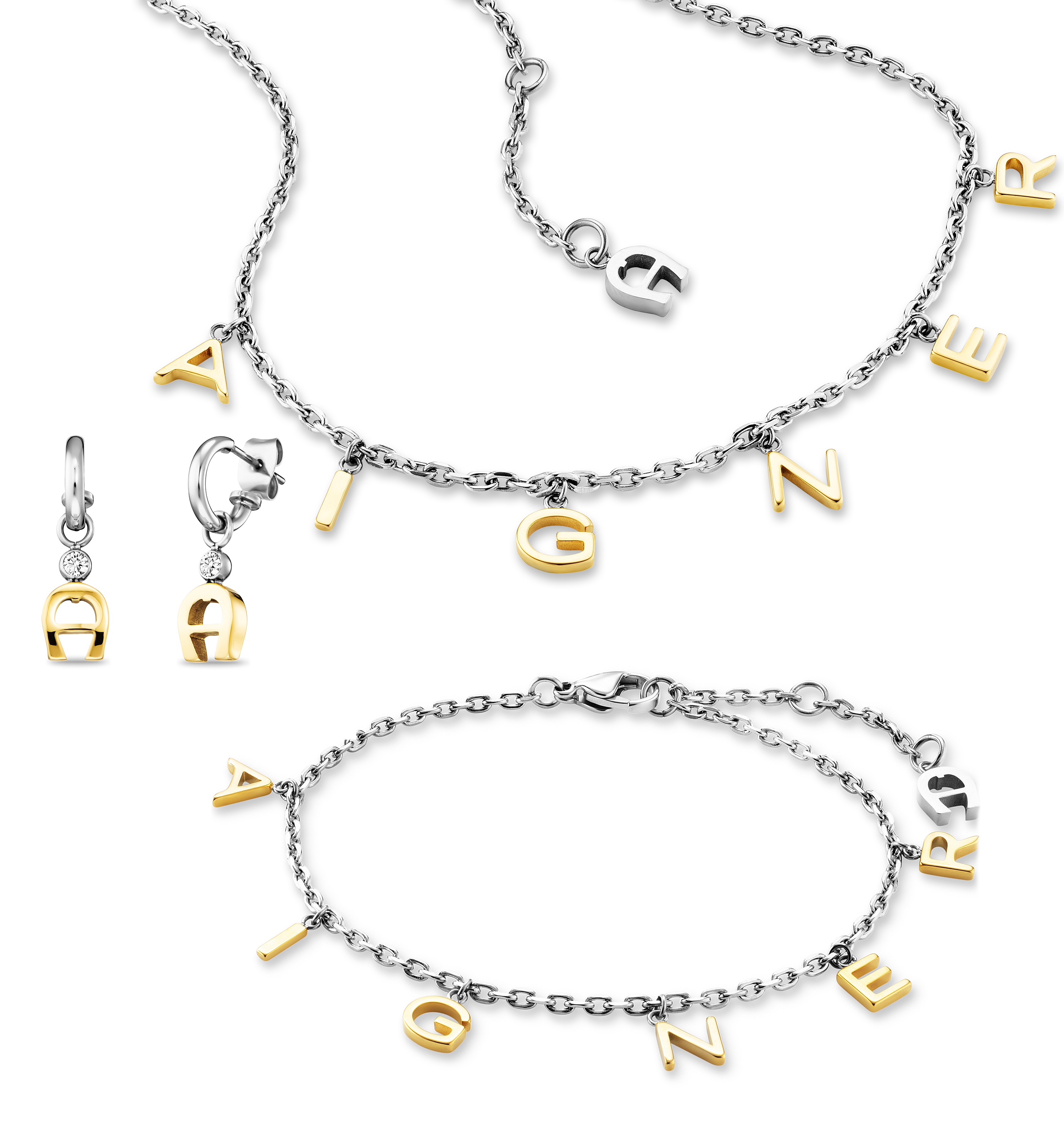 Aigner VALENTINA Set aus Kette Armband und Ohrring Rhodium Gold